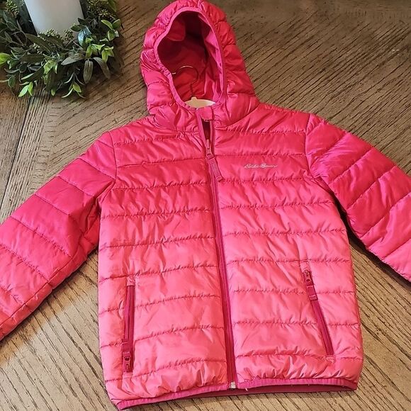 Pink Hooded puffer jacket size M 7/8 Eddie Bauer - Picture 1 of 12